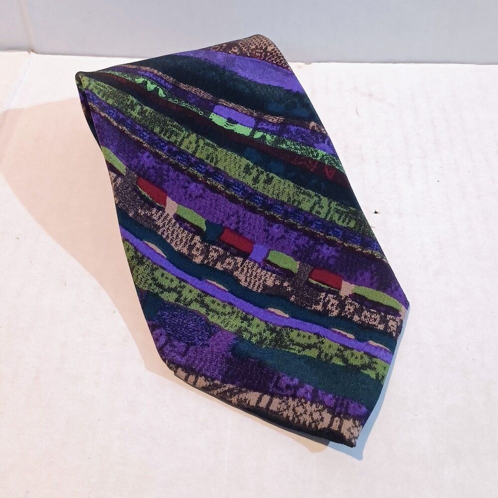 Vintage Coogi Australia Geometric Tiles Silk Tie-Handmade-Sweater Pattern-90s